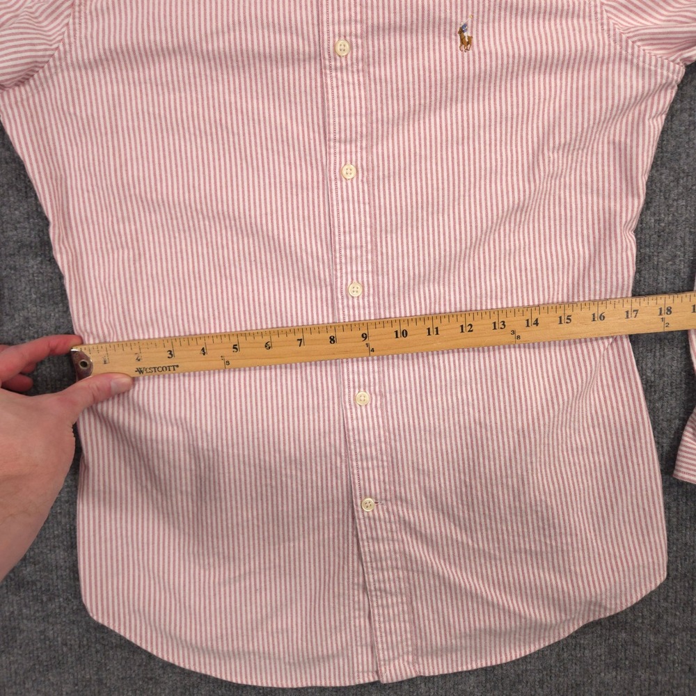 Ralph Lauren Oxford Shirt Mens M Burgundy White Striped Flesh Pony Custom Fit - Picture 5 of 8